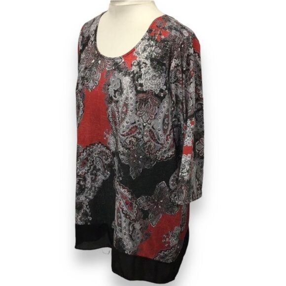 Catherine’s Women’s 3/4 Sleeve Scoop Neck Criss Cross Paisley Tunic, sz 0X - Picture 3 of 9